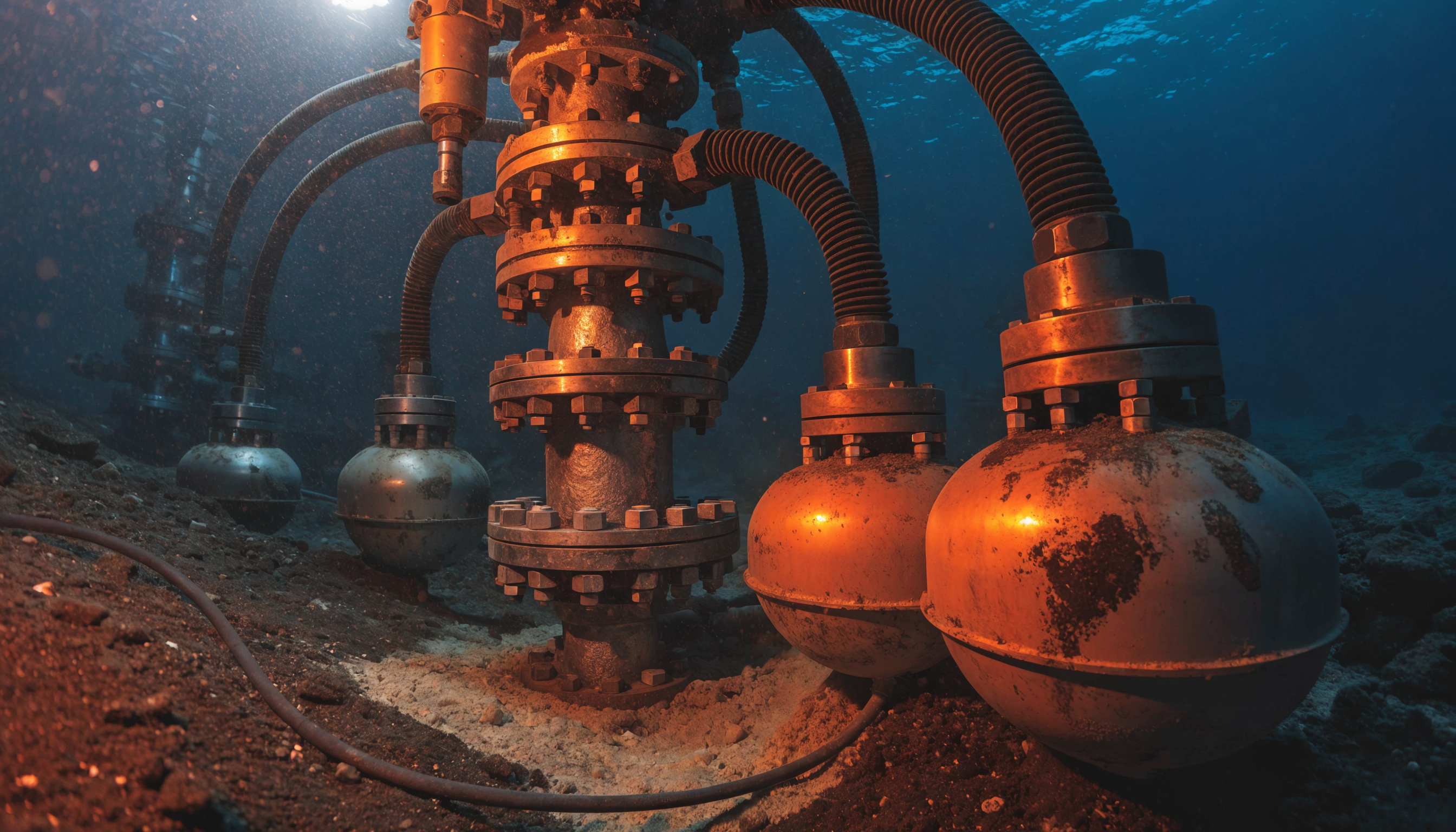 Subsea oil and gas equipment on ocean floor